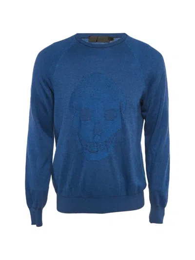 Pre-owned Alexander Mcqueen Skull-embossed Sweater In Blue