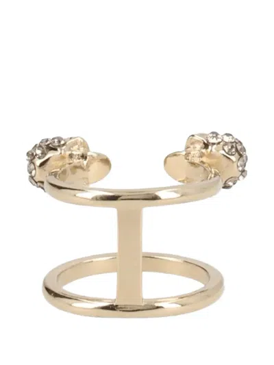 Alexander Mcqueen Skull-motif Double Ring In Gold