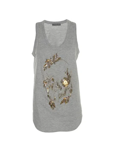 Pre-owned Alexander Mcqueen Skull-motif Embellished Tank Top In Gray