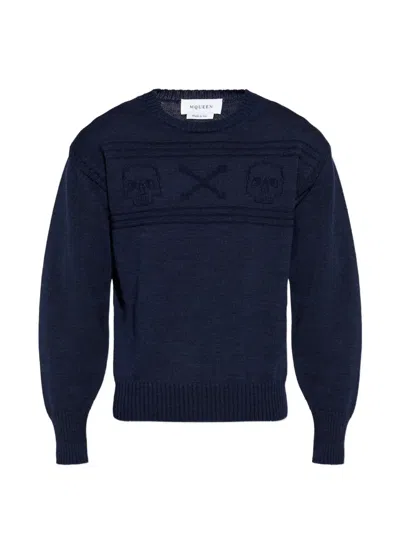 Alexander Mcqueen Skull-motif Wool Sweater In Blue
