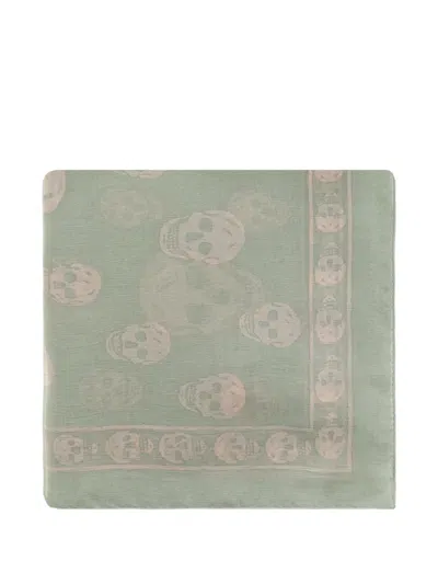 Alexander Mcqueen Skull-pattern Silk Scarf In Green