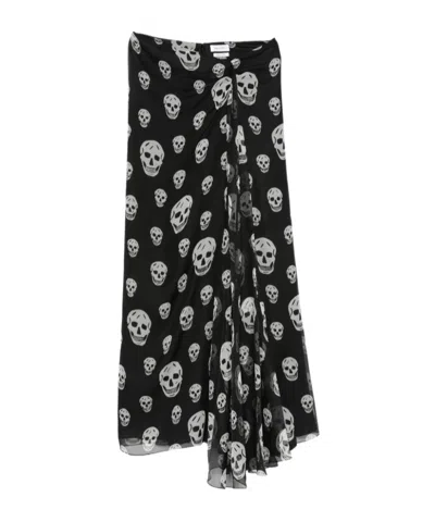 Alexander Mcqueen Skull-print Draped Maxi Skirt In Multi