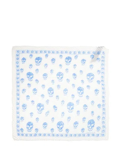 Alexander Mcqueen Skull-print Plissé Scarf In Blue