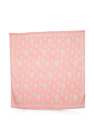 Pre-owned Alexander Mcqueen Skull-print Scarf In Pink