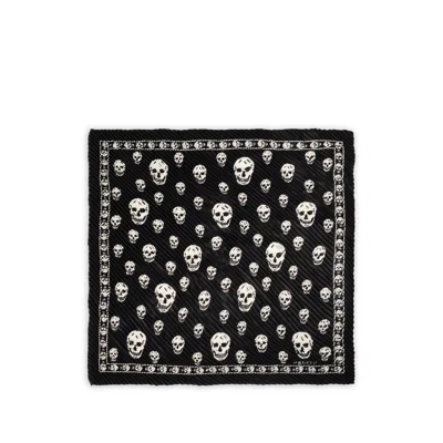 Alexander Mcqueen Skull-print Silk Plissé Scarf In Black