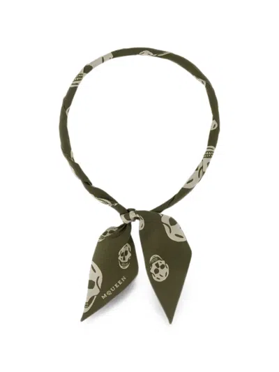 Alexander Mcqueen Skull-print Silk Scarf In Green