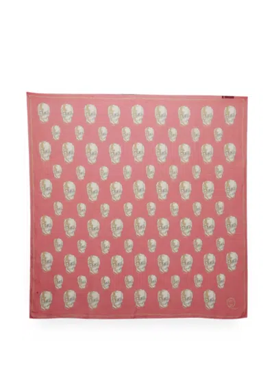 Pre-owned Alexander Mcqueen Skull-print Silk Scarf In Pink