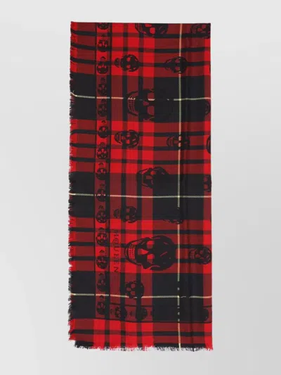 Alexander Mcqueen Skull Pattern Wool Scarf With Finish And Generous Dimensions In Red