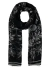 Alexander Mcqueen Black Printed Silk Scarf