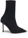 Alexander Mcqueen 90mm Heel Point Toe Slashed Knit Boots In Black