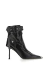 Alexander Mcqueen Front Zipped Leather Booties With Stiletto Heel 10cm In Black