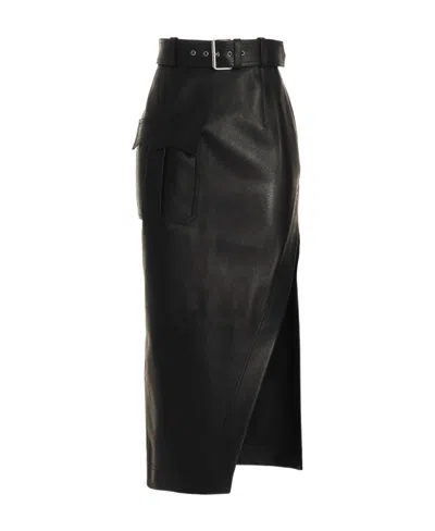 Alexander Mcqueen Slash Side Split Belted Skirt In Black
