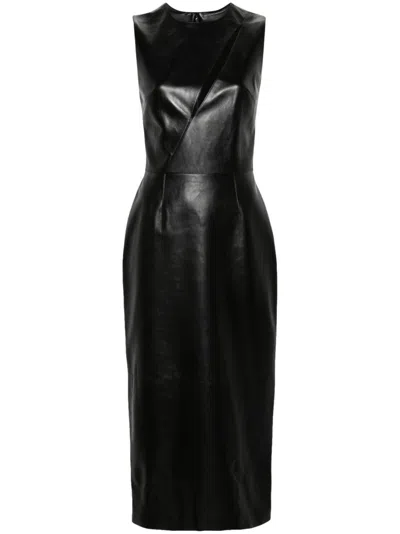 Alexander Mcqueen Cutout Leather Midi Dress In 1000 Black