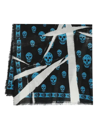 Alexander Mcqueen Slashed Schal Mit Totenkopf-print In Schwarz