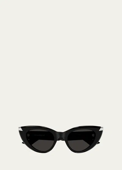 Alexander Mcqueen Sleek Acetate Cat-eye Sunglasses In Shiny Solid Black
