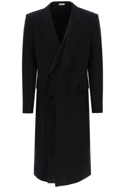 ALEXANDER MCQUEEN SLEEK FITTED BLACK DOUBLE-BREASTED JACKET WITH SILK SATIN UNDERLAY FOR MEN