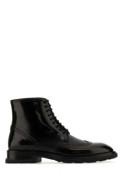 Alexander Mcqueen Sleek Leather Ankle Boots For Men In Black