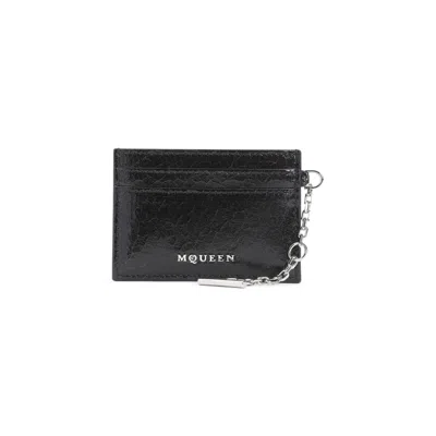 Alexander Mcqueen Leather Wallet With Compact Design And Chain Detail In Black