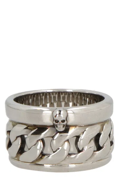 Alexander Mcqueen Sleek Silver-tone Chain Ring For Men