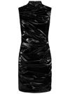 Alexander Mcqueen Sleeveless Black Coated Jersey Minidress With Ruching In Black