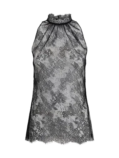 Alexander Mcqueen Sleeveless Black Lace Top In Gray
