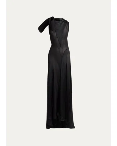 Alexander Mcqueen Sleeveless Bow Silk Georgette & Satin Paneled Maxi Dress In Black