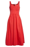 Alexander Mcqueen Sweetheart-neck Cotton Midi Dress In Lust Red