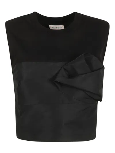 Alexander Mcqueen Cold-shoulder Cotton Top In Black