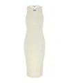 Alexander Mcqueen Cotton Crew Neck Midi Dress With Ribbed Texture In White