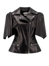 ALEXANDER MCQUEEN SLEEVELESS LEATHER JACKET WITH KNOTTED DRAPERY