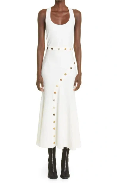 Alexander Mcqueen Sleeveless Ottoman Knit Midi Dress In Ivory/gold