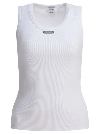 Alexander Mcqueen Sleeveless Ribbed Top With Fitted Silhouette In White