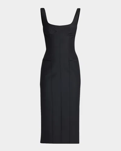 Alexander Mcqueen Sleeveless Square-neck Corset Midi Dress In Blue