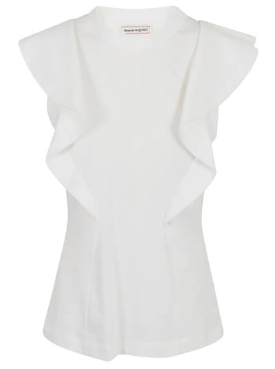 Alexander Mcqueen Sleeveless Top In Compact Cotton Jersey In White