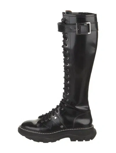 Pre-owned Alexander Mcqueen Slick Leather Combat Boots In Black