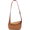 Alexander Mcqueen Mcqueen T-bar Sling Asymmetric Leather Crossbody Bag In Pecan/silver