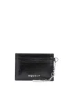Alexander Mcqueen Sling Chain Crackled Leather Card Holder In Black