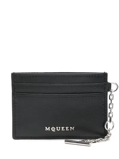 Alexander Mcqueen Sling Card Holder In Black And Silver