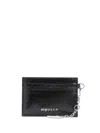 Alexander Mcqueen Sling Chain Crackled Leather Card Holder In Black