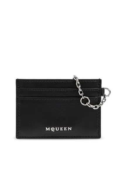 Alexander Mcqueen Sling Logo Plaque Card Holder In Black