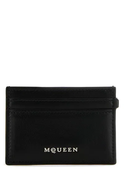 ALEXANDER MCQUEEN ALEXANDER MCQUEEN BLACK LEATHER SLING CARD HOLDER