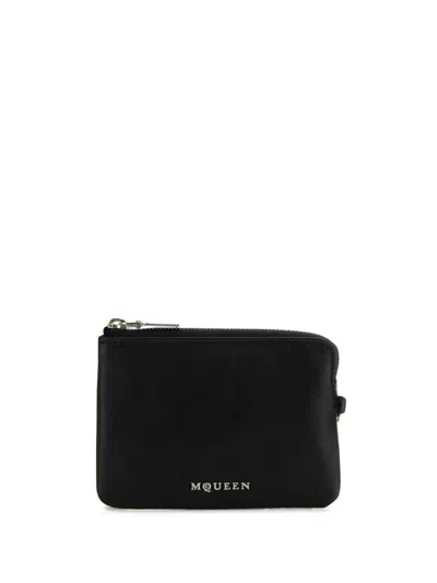 Alexander Mcqueen Women Black Leather Sling Card Holder