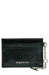Alexander Mcqueen Sling Chain Crackled Leather Card Holder In Black/caramel/silver