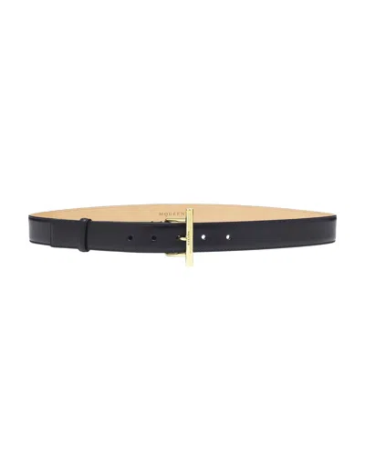 Alexander Mcqueen Sling Cross-bar Buckle Leather Belt In 1000 Black Gold