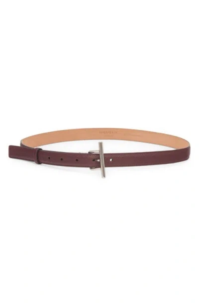 Alexander Mcqueen Sling Leather Belt In Cranberry/silver