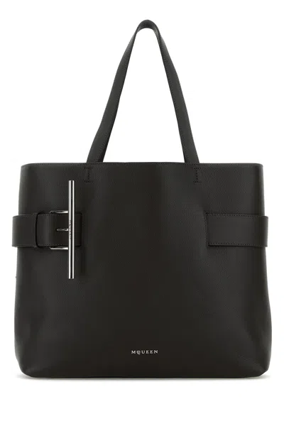 ALEXANDER MCQUEEN ALEXANDER MCQUEEN BLACK LEATHER T-BAR SHOPPING BAG