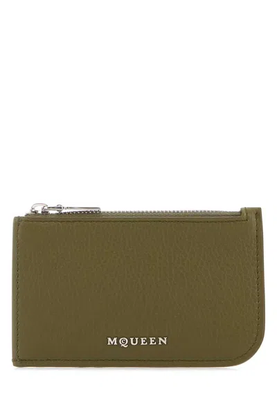 Alexander Mcqueen Army Green Leather Card Holder