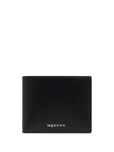 Alexander Mcqueen Black Calf Leather Cardholder In Nero E Beige