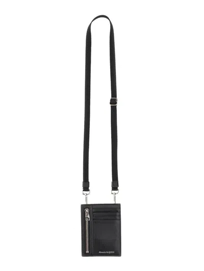 Alexander Mcqueen Men Card Holder With Logo Print In Black