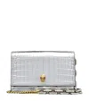 Alexander Mcqueen Skull Metallic Croc-embossed Leather Shoulder Bag In Silver
